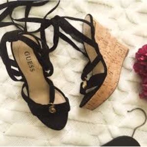 Guess Wedge Wrap Around Ankle Strap Heels